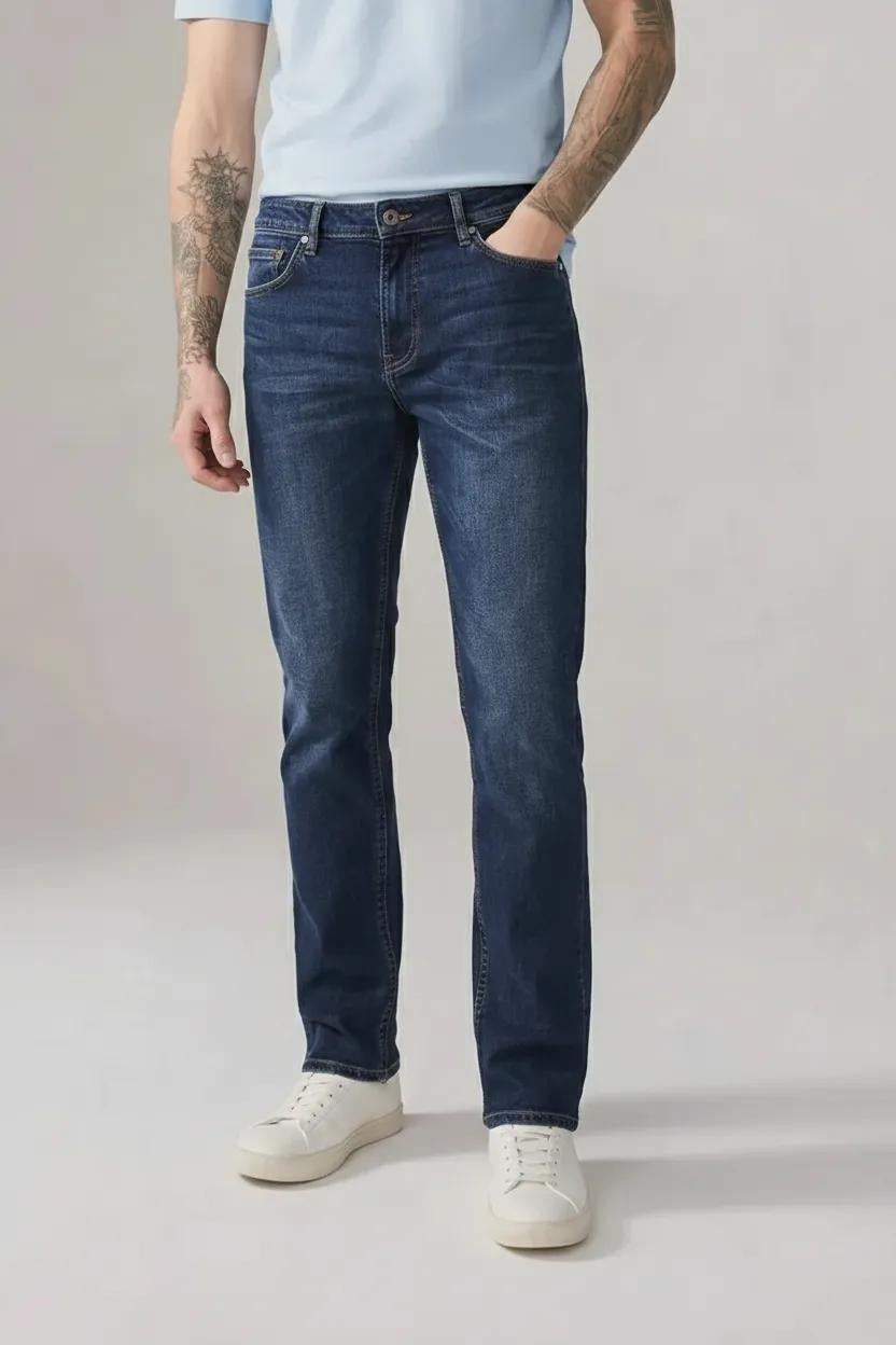 Men Cotton Slim Fit Mid-Rise Light Fade Stretchable Jeans