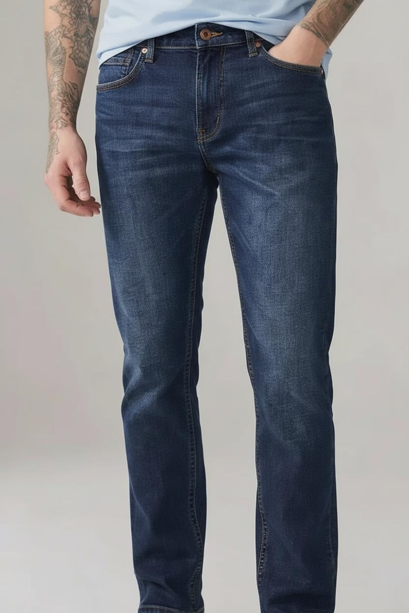 Men Cotton Slim Fit Mid-Rise Light Fade Stretchable Jeans