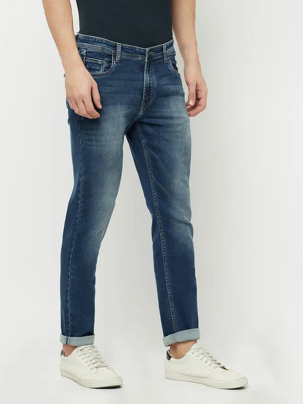 Octave Men Blue Low Distress Heavy Fade Stretchable Jeans