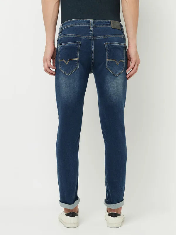 Octave Men Blue Low Distress Heavy Fade Stretchable Jeans