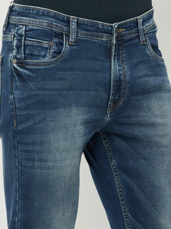 Octave Men Blue Low Distress Heavy Fade Stretchable Jeans