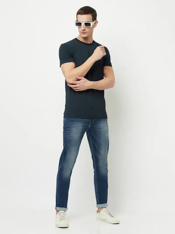 Octave Men Blue Low Distress Heavy Fade Stretchable Jeans