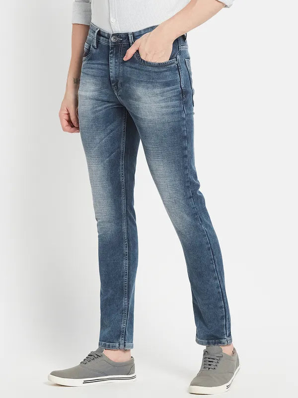 Men Blue Heavy Fade Stretchable Jeans