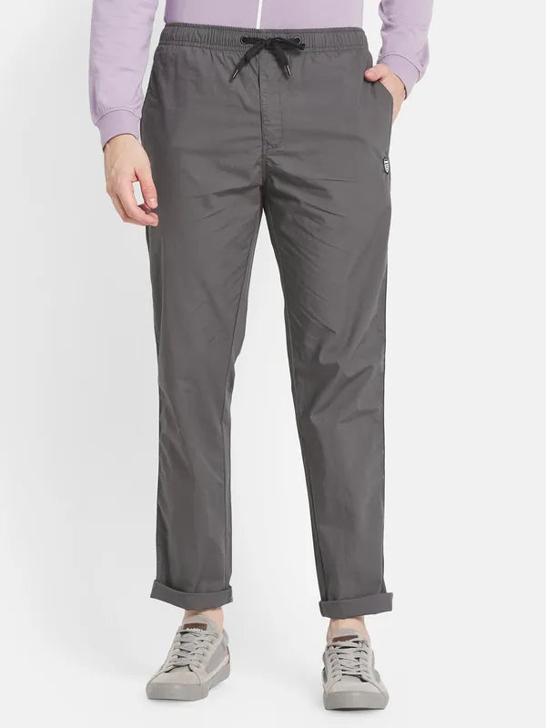 Men Grey Solid Cotton Track Pant