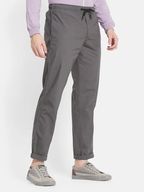 Men Grey Solid Cotton Track Pant