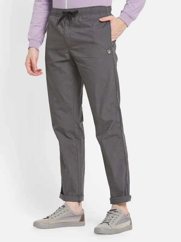 Men Grey Solid Cotton Track Pant