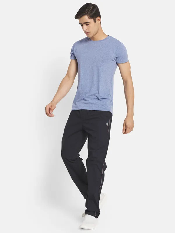 Men Navy Blue Solid Cotton Track Pant