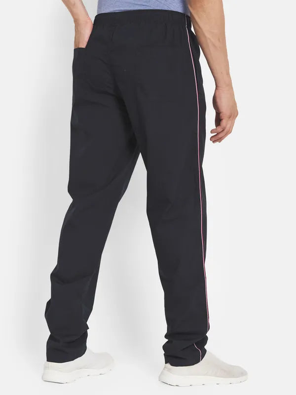 Men Navy Blue Solid Cotton Track Pant