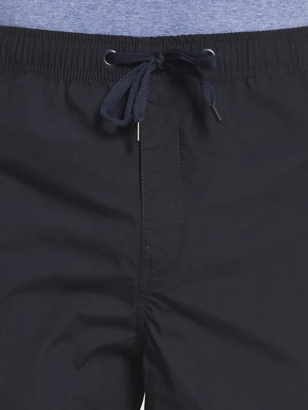 Men Navy Blue Solid Cotton Track Pant