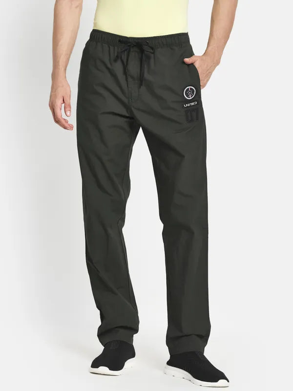 Men Olive Green Solid Cotton Track Pants