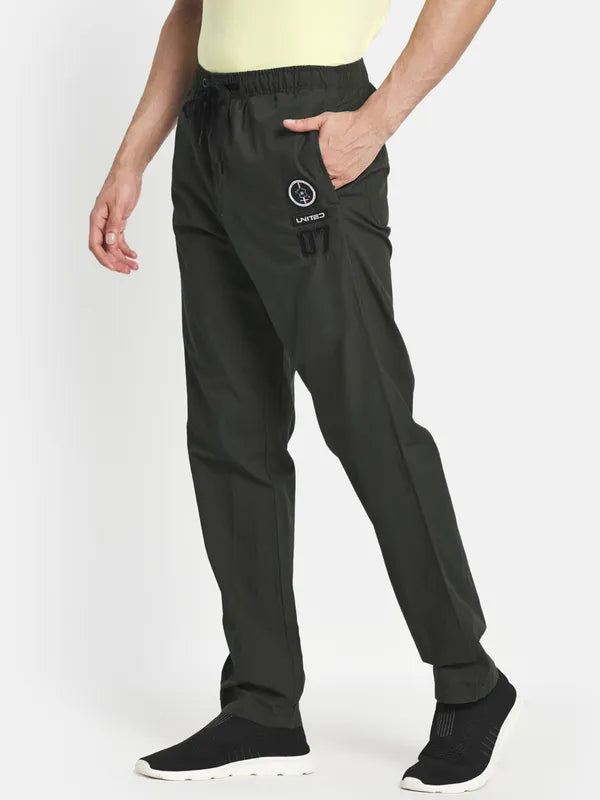 Men Olive Green Solid Cotton Track Pants