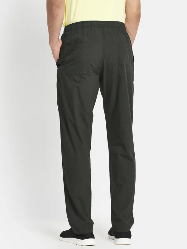 Men Olive Green Solid Cotton Track Pants