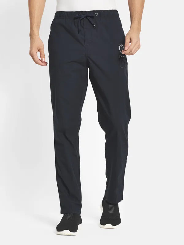 Men Navy Blue Solid Cotton Track Pants Plus Size