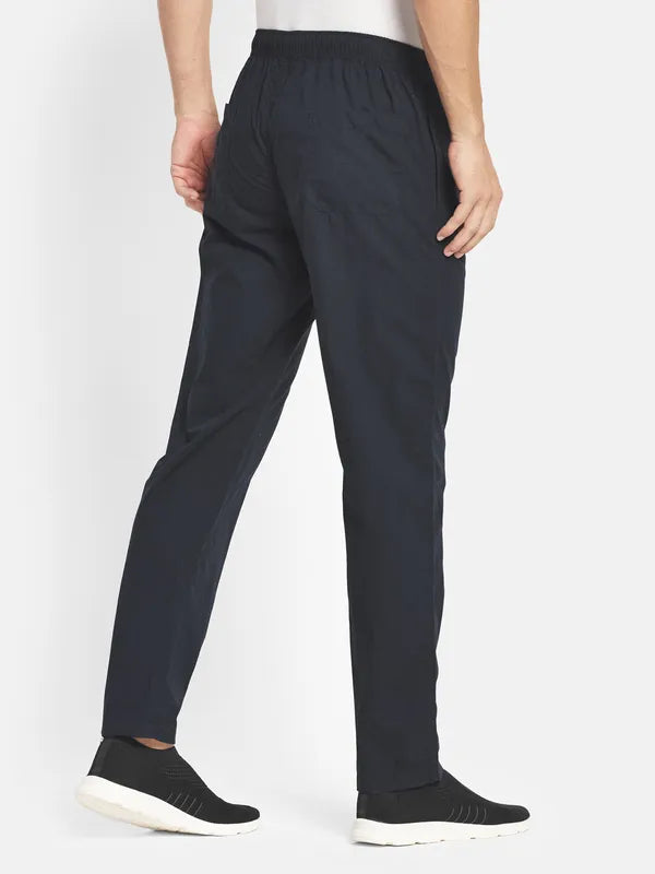 Men Navy Blue Solid Cotton Track Pants Plus Size