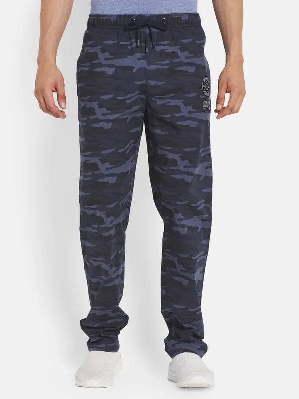 Men Plus Size Navy Blue Printed Cotton Track Pants