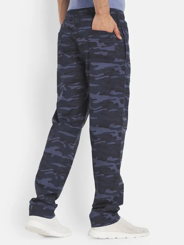 Men Plus Size Navy Blue Printed Cotton Track Pants