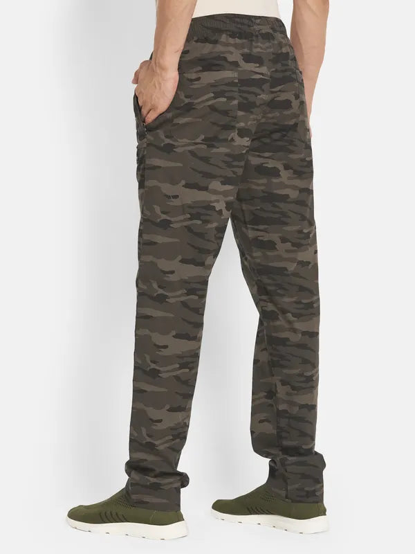 Men Olive Green Camouflage Printed Cotton Track Pants