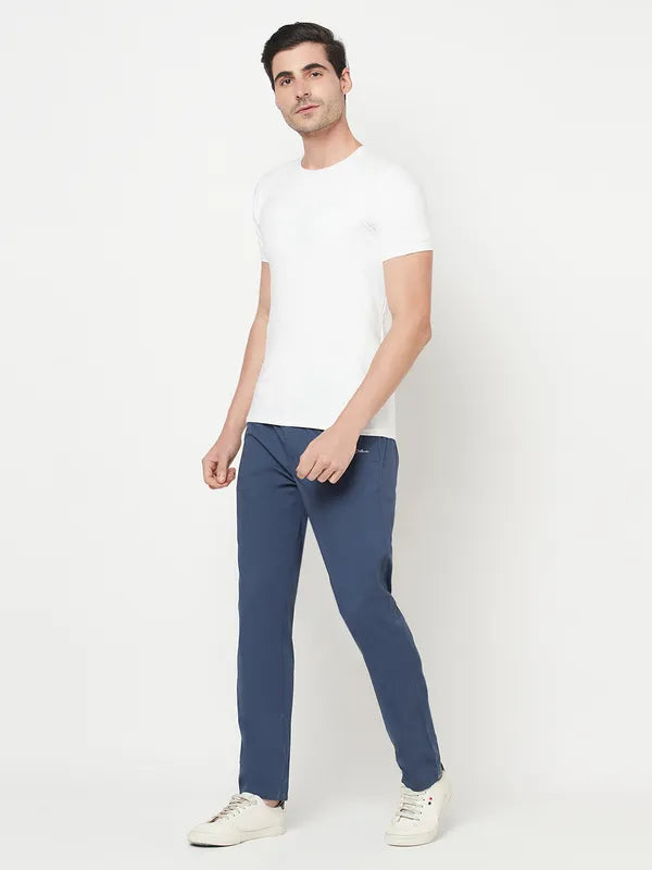 Octave Men Blue Solid Regular-Fit Cotton Track Pants