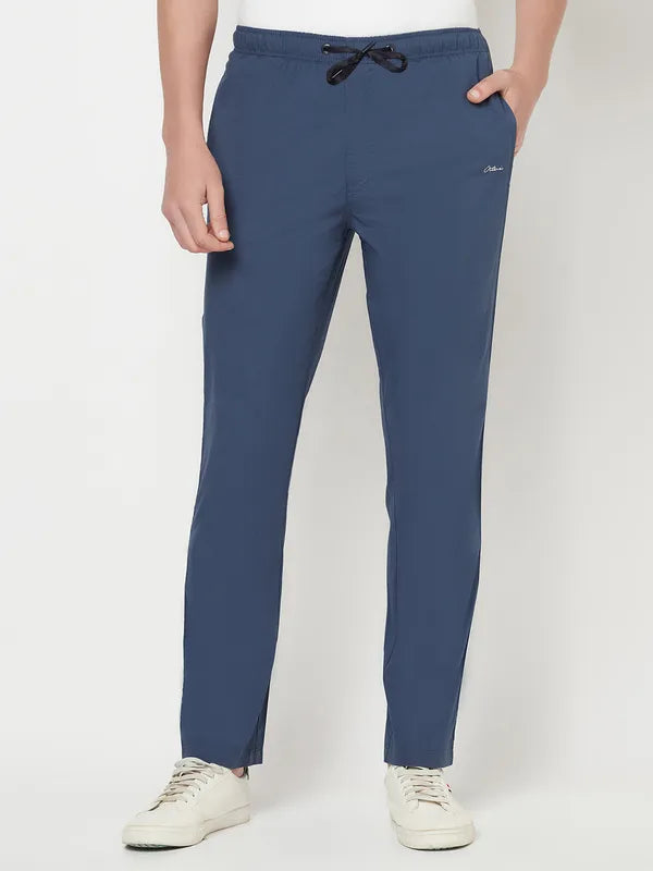 Octave Men Blue Solid Regular-Fit Cotton Track Pants