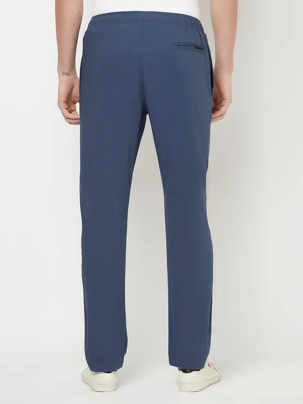 Octave Men Blue Solid Regular-Fit Cotton Track Pants