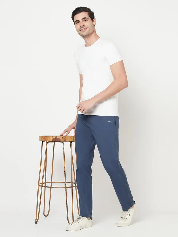 Octave Men Blue Solid Regular-Fit Cotton Track Pants