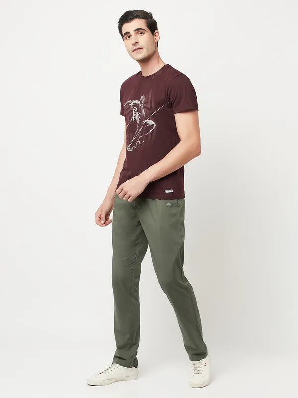 Octave Men Olive Green Solid Cotton Regular Fit Track Pants