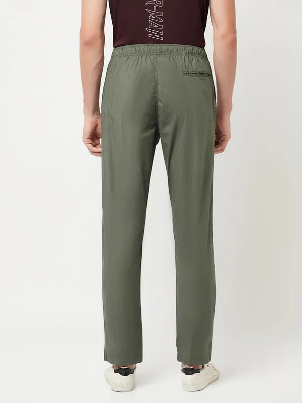 Octave Men Olive Green Solid Cotton Regular Fit Track Pants