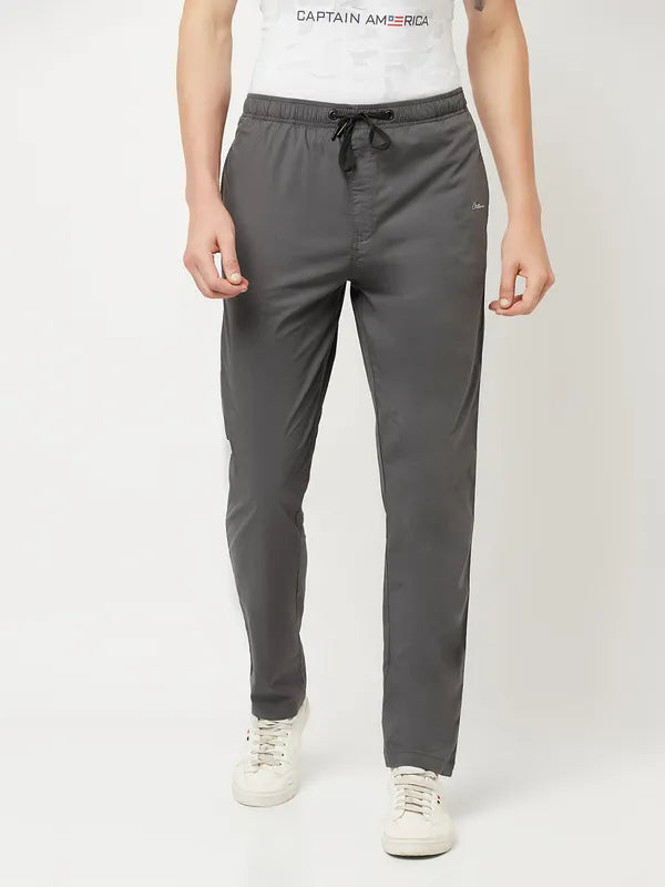 Octave Men Grey Solid Cotton Track Pants