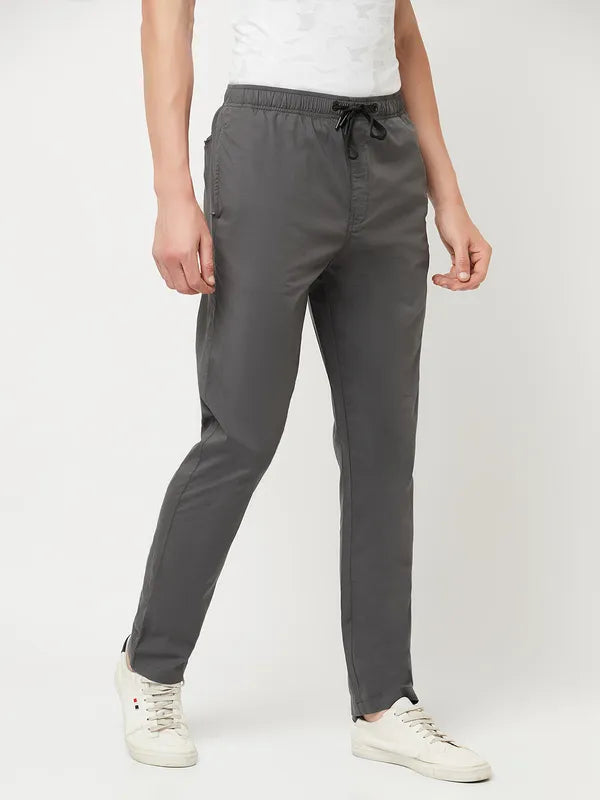 Octave Men Grey Solid Cotton Track Pants