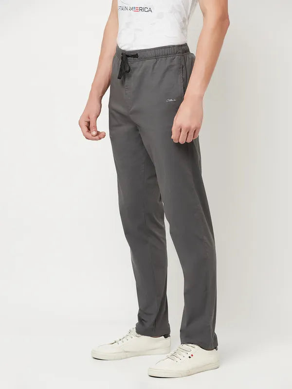 Octave Men Grey Solid Cotton Track Pants