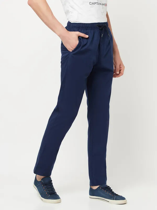 Octave Men Blue Solid Cotton Track Pants