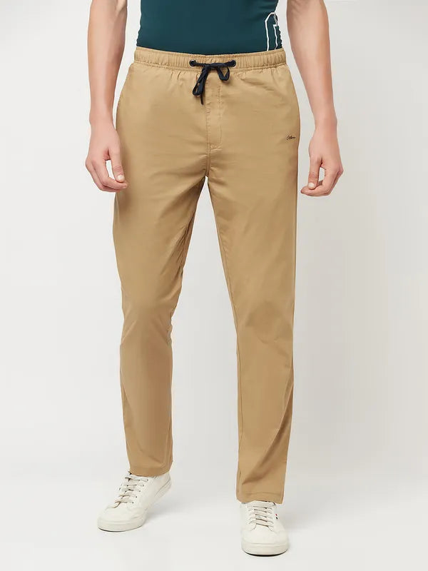 Octave Men Khaki-Coloured Solid Cotton Track Pants