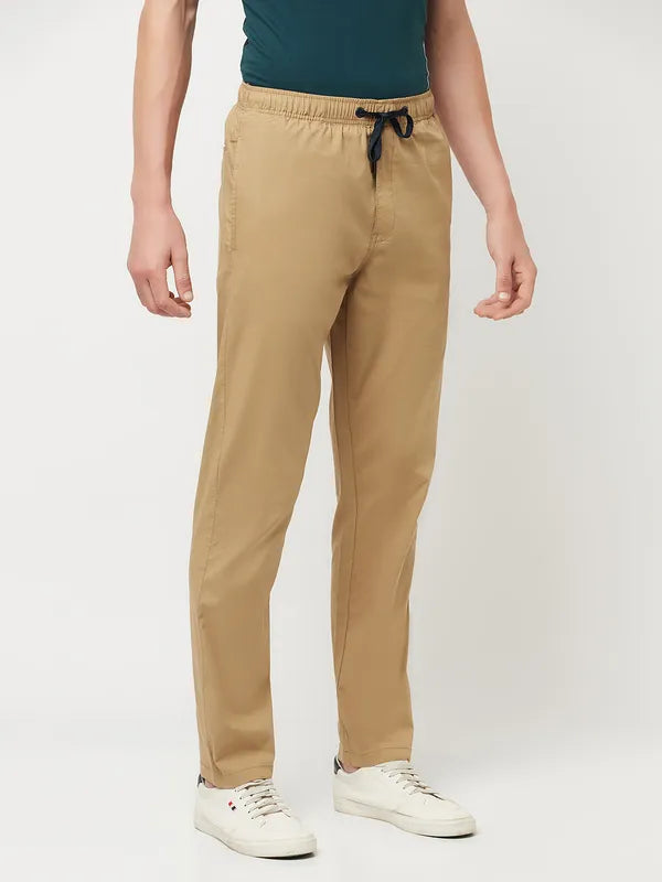 Octave Men Khaki-Coloured Solid Cotton Track Pants