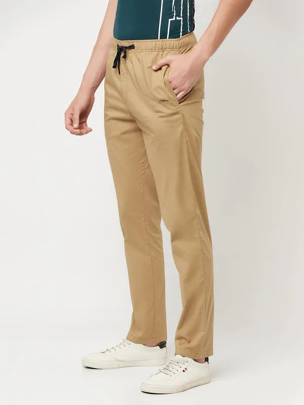 Octave Men Khaki-Coloured Solid Cotton Track Pants