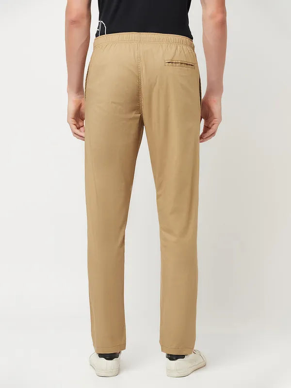 Octave Men Khaki-Coloured Solid Cotton Track Pants