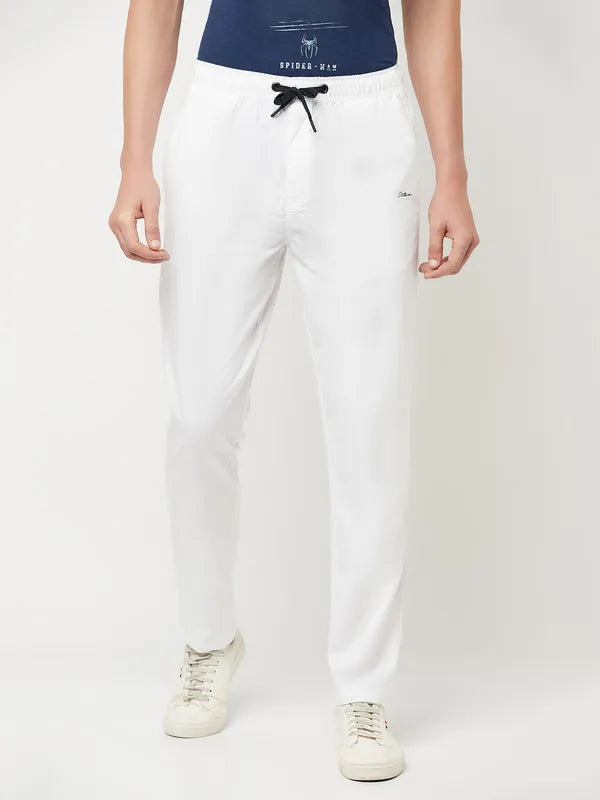 Octave Men White Solid Cotton Track Pants