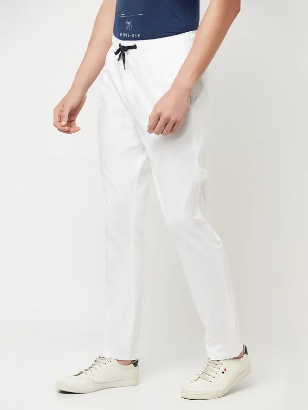 Octave Men White Solid Cotton Track Pants