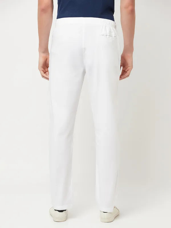 Octave Men White Solid Cotton Track Pants