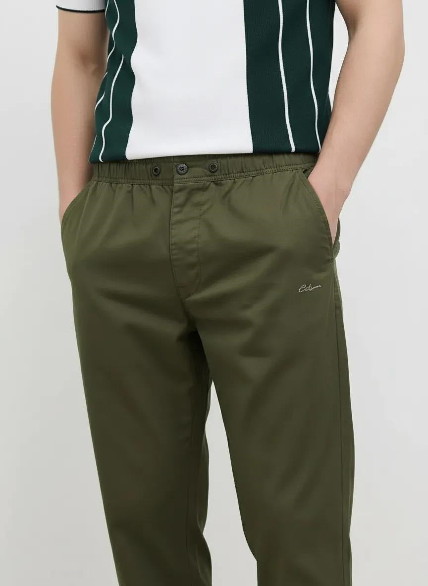 Men Olive Solid Regular Fit Track Pants