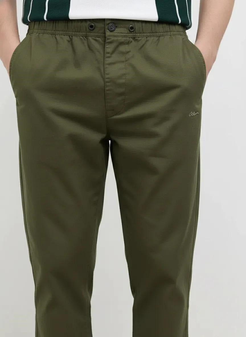Men Olive Solid Regular Fit Track Pants