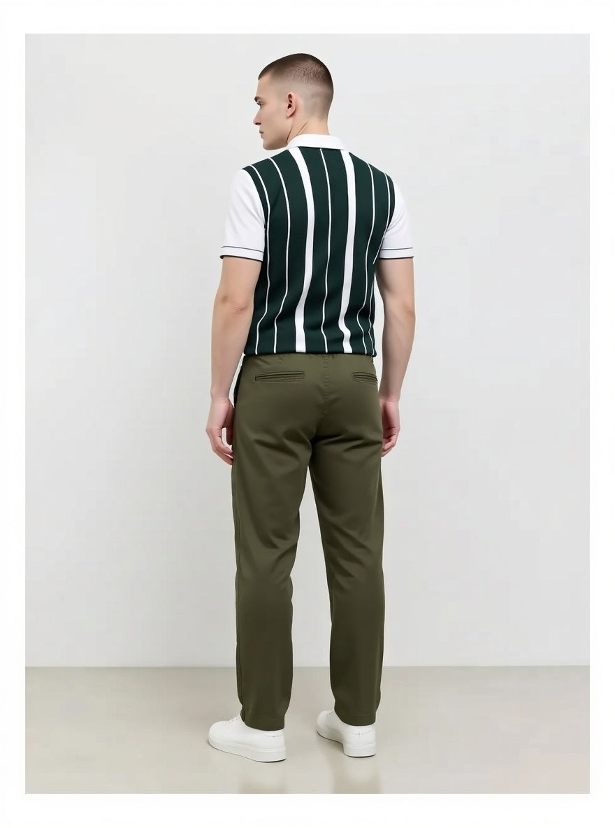 Men Olive Solid Regular Fit Track Pants