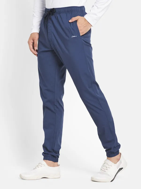 Men Blue Solid Cotton Regular Joggers