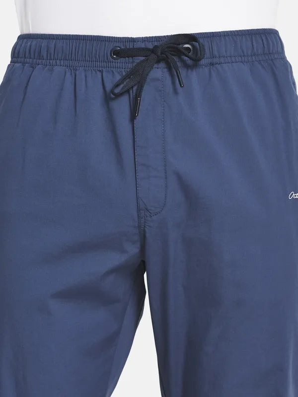 Men Blue Solid Cotton Regular Joggers