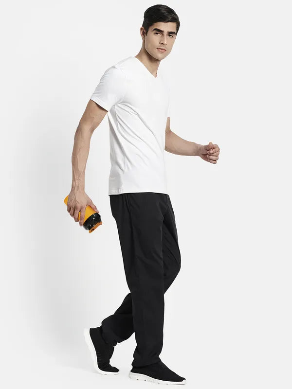 Men Black Solid Cotton Track Pants