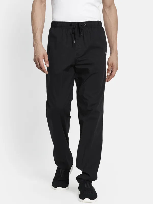 Men Black Solid Cotton Track Pants