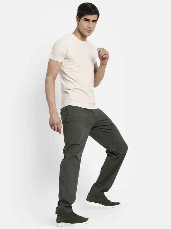 Men Olive Green Solid Cotton Track Pants