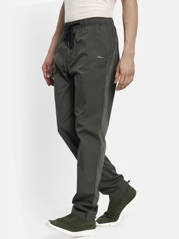 Men Olive Green Solid Cotton Track Pants