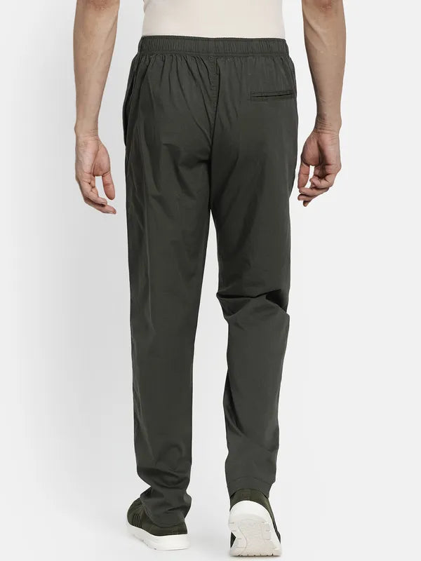 Men Olive Green Solid Cotton Track Pants