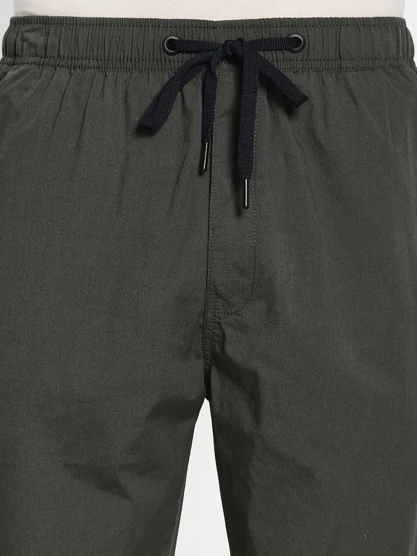 Men Olive Green Solid Cotton Track Pants