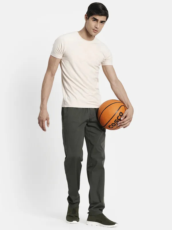 Men Olive Green Solid Cotton Track Pants